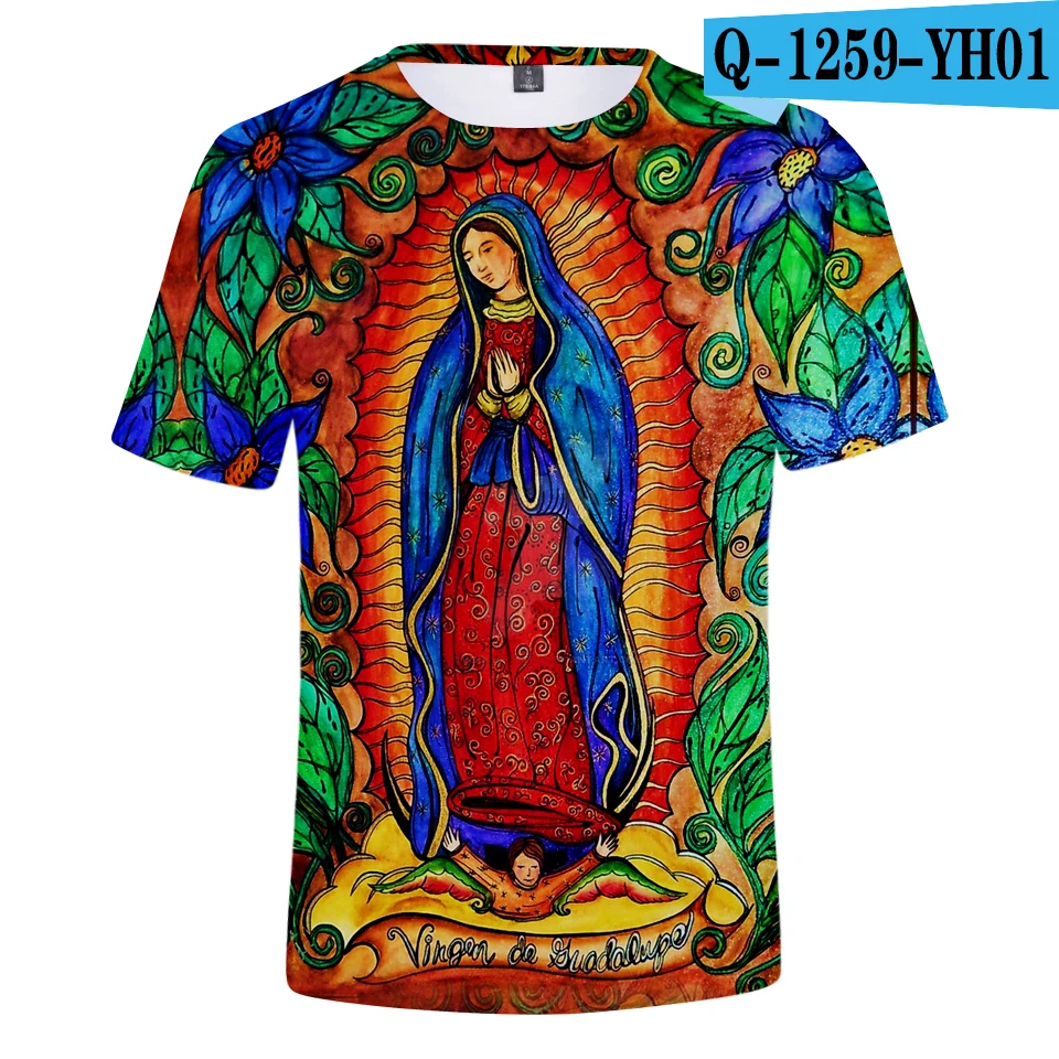 Our Lady of Guadalupe, 3D принт, летние футболки для женщин/мужчин, короткий рукав, круглый вырез, модные футболки, повседневные футболки размера плюс - Цвет: Q1259-YH01