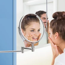1X/5X Magnifying Bathroom Mirror Makeup Mirror Wall Mounted 360 Rotating Adjustable Double Sided Cosmetic Arm Extend Mirror bathroom magnifying makeup mirror double sided 1x 3x extendable folding arm wall mounted vanity round mirrors solid brass