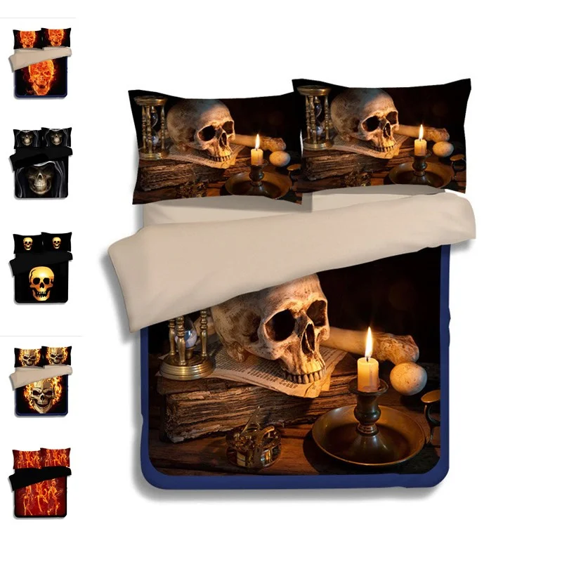 

Nordic Style 3pcs 3D Cute Fire Skull Bed Cloth Halloween Gift Kid's King Size Bed Linen Couples Duvet Cover Set Bedding Set