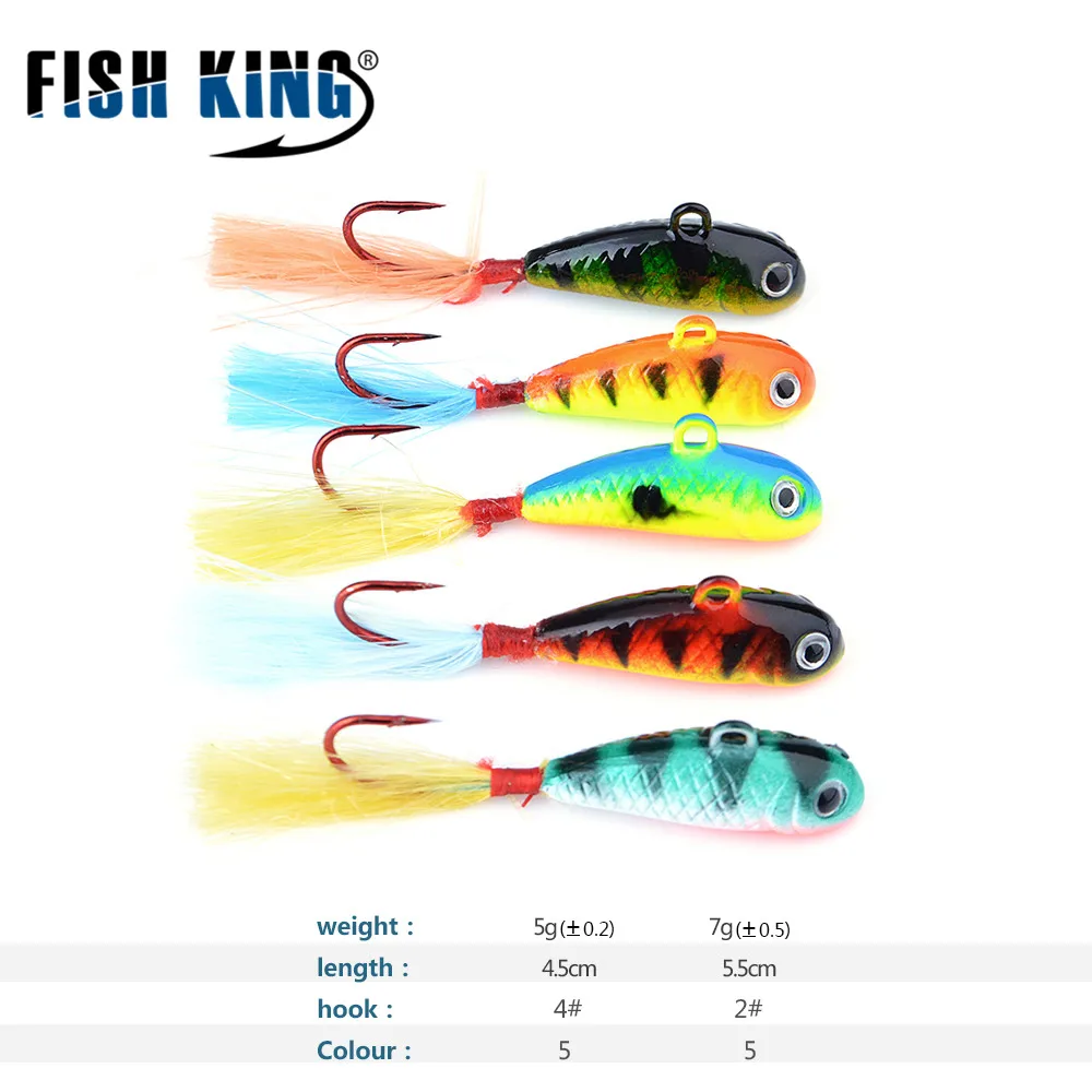 

FISH KING Winter Ice Fishing Lure 5pcs/pack 5 color Hard Bait Lure Jig Head Hook With Feather Isca Artificial For Fishing Tackle