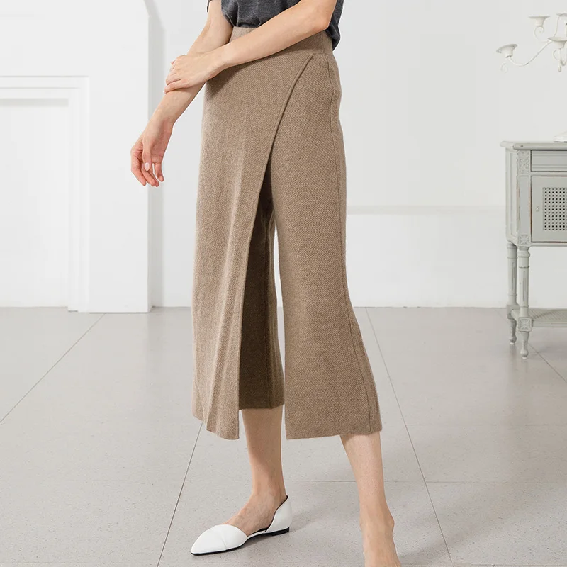 

2019 Autumn Winter Trousers Women Pants Knit Wide Leg Pants Female Straight Long Pants Thick High Waist 100% Pure Cashmere Pants