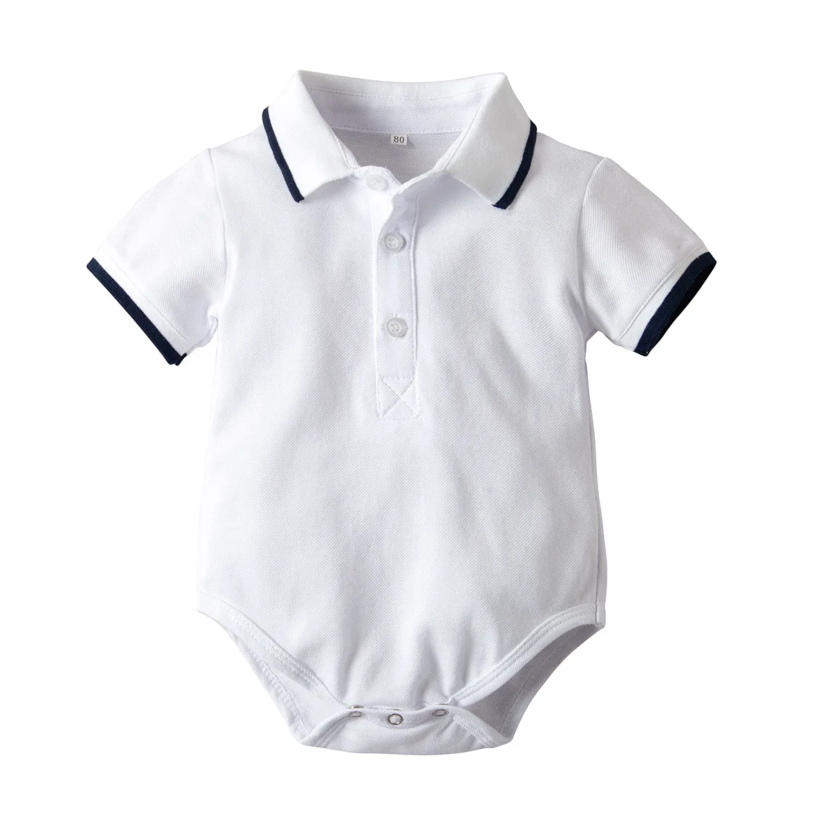 Летнее боди для малышей Одежда для маленьких мальчиков хлопковые рубашки-поло боди сплошной цвет комбинезон новорожденный короткий рукав комбинезон для мальчиков - Цвет: Белый