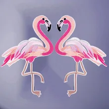 Большой розовый Фламинго красивый красочный красивый вышитый Утюг на нашивках одежда полосатая одежда на заказ значки пара