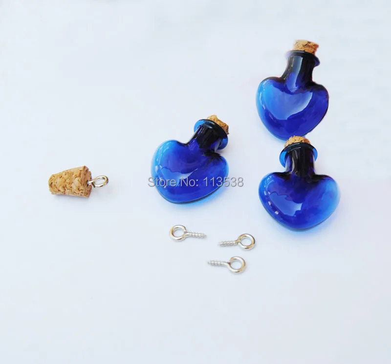 100pcs Heart Shaped Clear Glass Bottle Vial Miniature with Cork Stopper