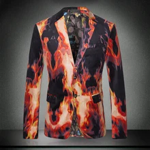 Новинка, мужской костюм с огненным принтом, Осень-зима, мужская куртка для выступлений певицы, Тонкий Блейзер, Мужская Персонализированная модная верхняя одежда, пальто