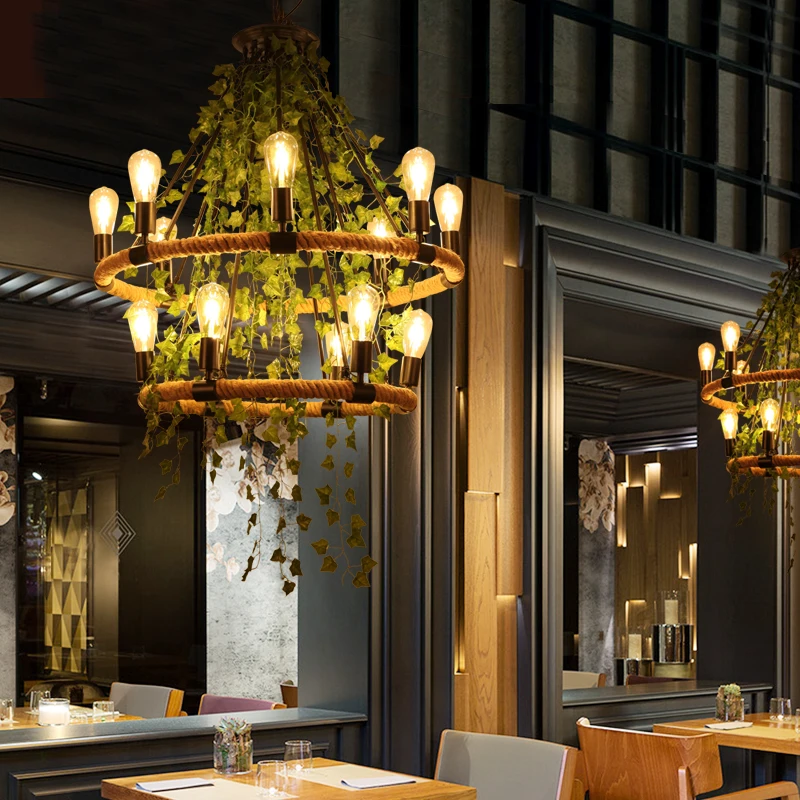 

Vintage Rope Pendant Lights Lamp Loft Creative Personality Industrial Lamp Edison Bulb American Style For Living Room decoration