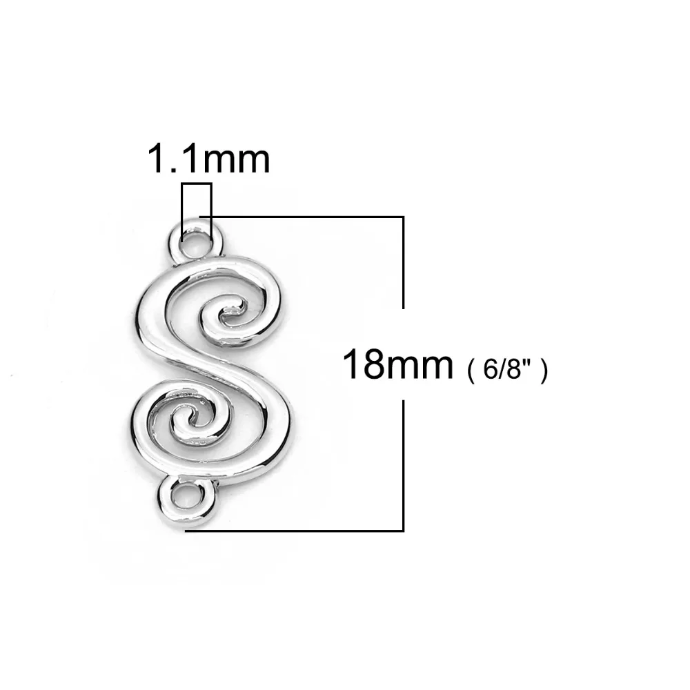 DoreenBeads соединители из цинкового сплава s-образной формы золотого и серебряного цвета, ювелирные аксессуары 18 мм(6/") х 9 мм(3/8"), 20 шт