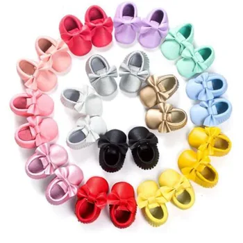 

Handmade Soft Bottom Fashion Tassels Baby Moccasin Newborn Babies Shoes 19-colors PU leather Prewalkers Boots
