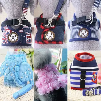 

AHUAPET Pug Harness Leash Chest Strap Lead Denim Vest Pet Chest Strap Pet Supplies Dog Harness Chihuahua Dog Cheap Leash Set