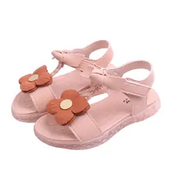 2019 новые летние сандалии для девочек, детская обувь принцессы с цветком, нескользящая пляжная обувь с мягкой подошвой