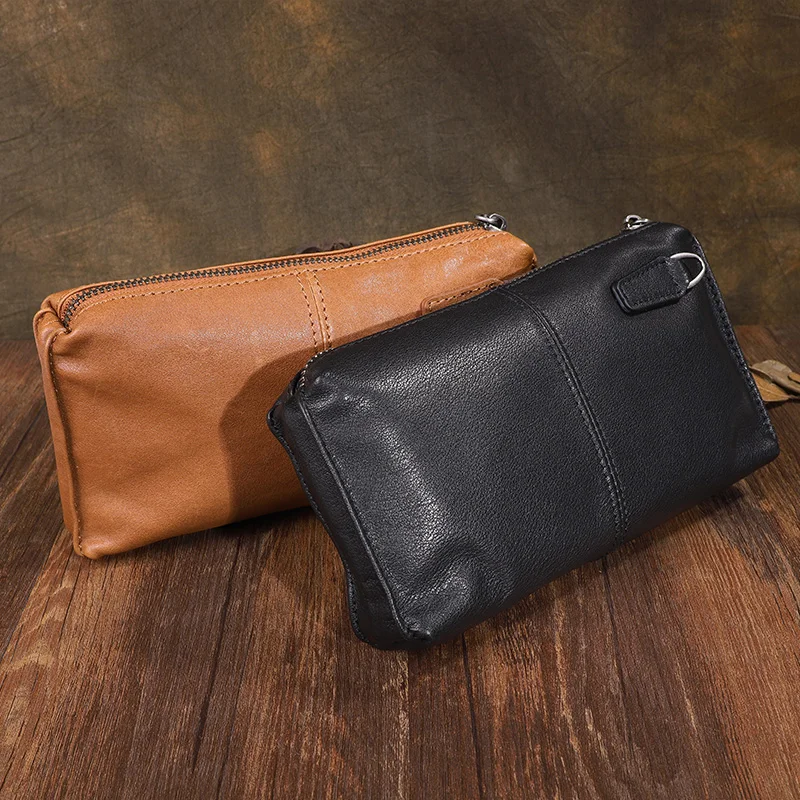 AETOO Original hand-made vintage genuine leather long Clutch leather soft handbag clutch large-capacity youth hand strap