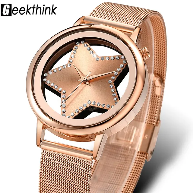 GEEKTHINK Luxury Quartz Watch Women Fashion steel star Rhinestone Hollow Analog GEEKTHINK Luxury Quartz Watch Women Fashion steel star Rhinestone Hollow Analog