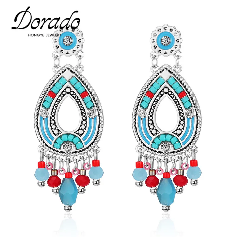 

Resin Beads Water Drop Long Earrings For Women Gold Silver Color Copper Ethnic Bohemia Female Dangle Hanging Earring Ear Jewelry