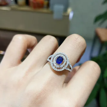 

FLZB , Nice Natural sapphire gemstone ov 3*5mm 0.65ct in 925 sterling silver with 18k white gold plated luxury gift for lady