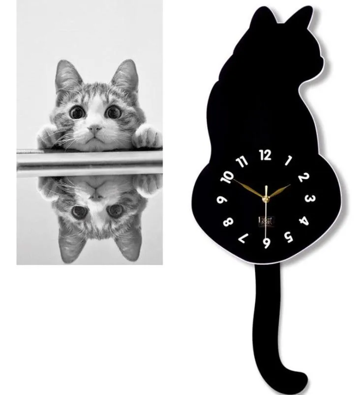 

Wall Clock Creative Cartoon Cute Cat Home Decor Watch Way Tail Move Silence 3d wall clock modern design large wall watch19JUL23