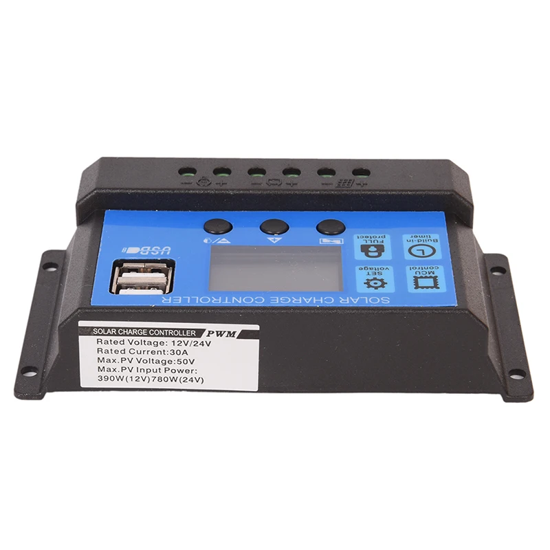 

30A 12V 24V Auto work PWM Solar Charge Controller with LCD Dual USB 5V Output Solar Cell Panel Charger Regulator PV Home