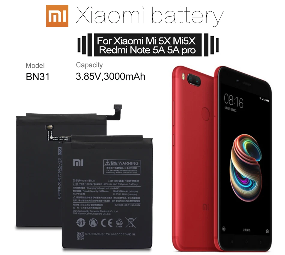 Аккумулятор для телефона Xiao mi BN31 для Xiaomi mi 5X mi 5X Red mi Note 5A/Pro mi A1 Red mi Y1 Lite S2 3000 мАч батареи+ Инструменты