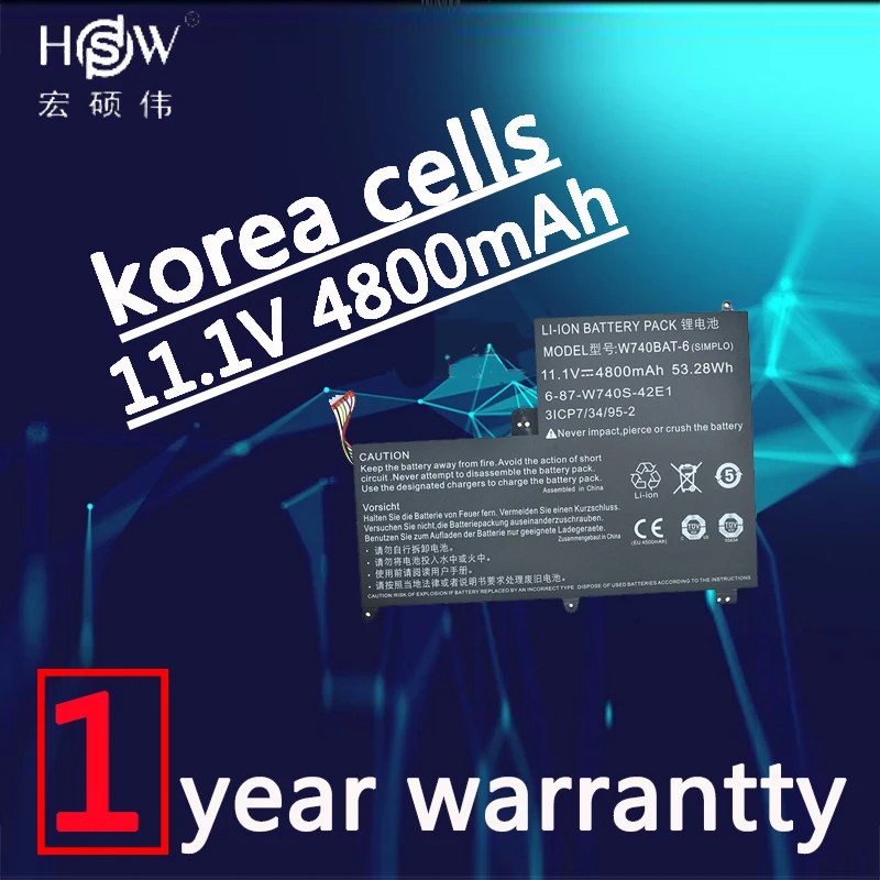HSW 11.1V 53.28Wh Battery for Clevo W740BAT 6 6 87 W740S 42E 3ICP7/34/ ...
