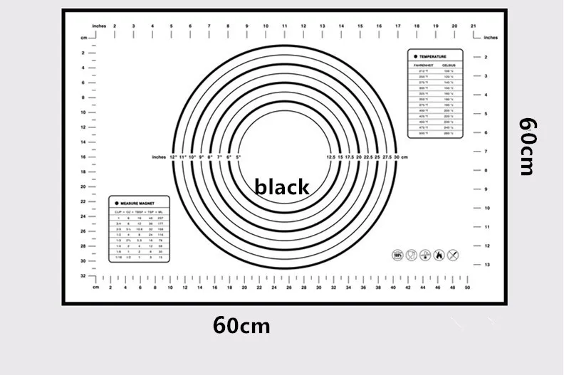 Большой антипригарный силиконовый коврик для выпечки лист для замеса раскатки теста коврик для выпечки формы для выпечки вкладыши колодки Инструменты для приготовления пищи 60*80 см/50*70 см - Цвет: 60X60cm black