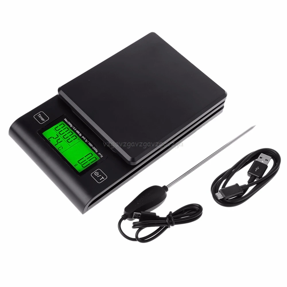 

Portable Multi-function LED Timer Electronic Digital Drip Coffee Scale with Temperature Measuring Probe High Precision Kitchen