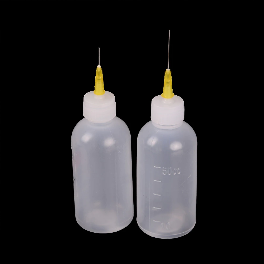 2pcs Solder Flux Bottle With Fine Tipped Needles Blunt Dispensing Needles Syringe Needle Tips For Ink Glue Liquid Gray