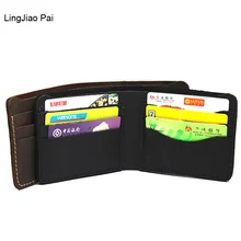LingJiao Pai Travel Italian Style Crazy Horse Leather Wallet Men Genuine Leather Wallets Coin Pocket Brown Male Purse