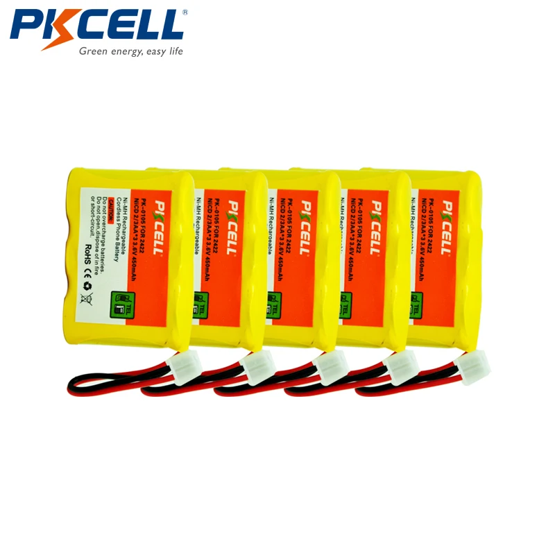 5pcs Nicd Battery Pack 2/3aa 450mah 3.6v Cordless Phone Battery Att At