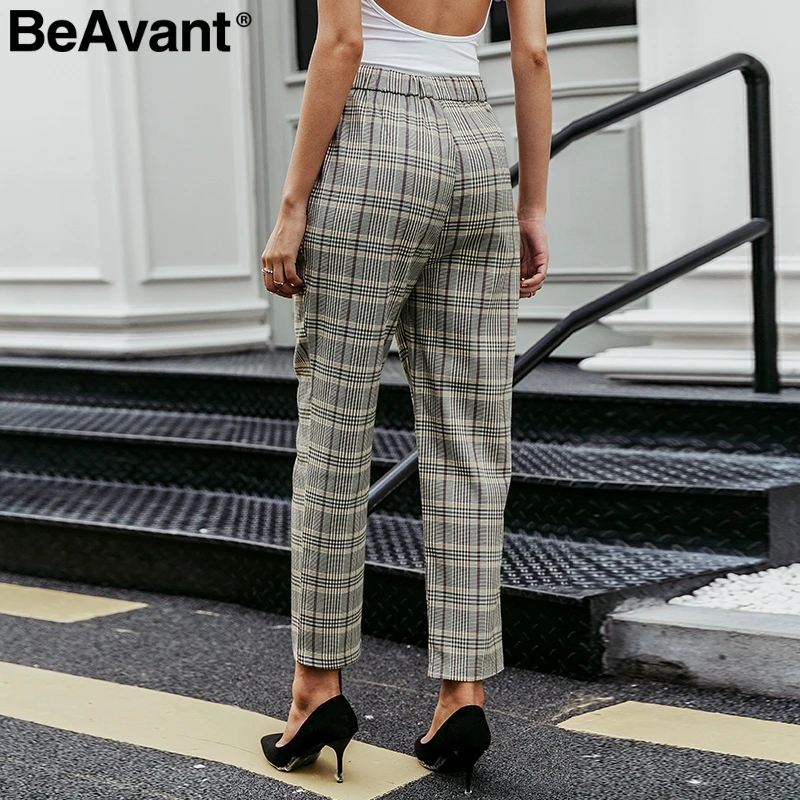 BeAvant Просто, элегантно, клетчатый Блейзер, женские брюки, Повседневная осенне-зимняя уличная мода, женские брюки, высокая талия, офисный женский костюм, брюки