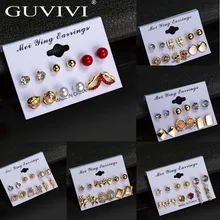Серьги-гвоздики GUVIVI в 6 стилях с кристаллами, набор для женщин и девочек, геометрические круглые стразы в форме листа, модные серьги, ювелирный набор