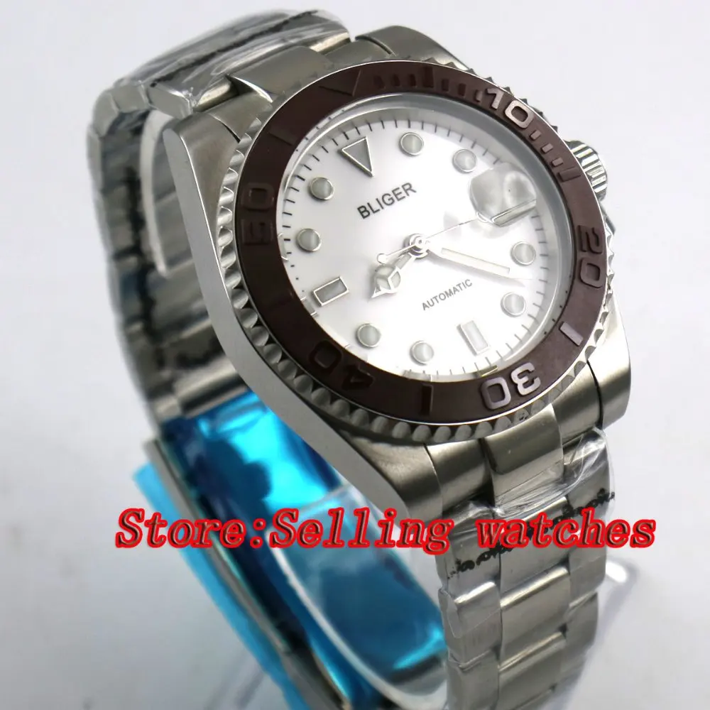 40mm Bliger white Dial coffee ceramic bezel Sapphire Glass Date Window Automatic Movement Men's Mechanical Wristwatches 40mm Bliger white Dial coffee ceramic bezel Sapphire Glass Date Window Automatic Movement Men's Mechanical Wristwatches