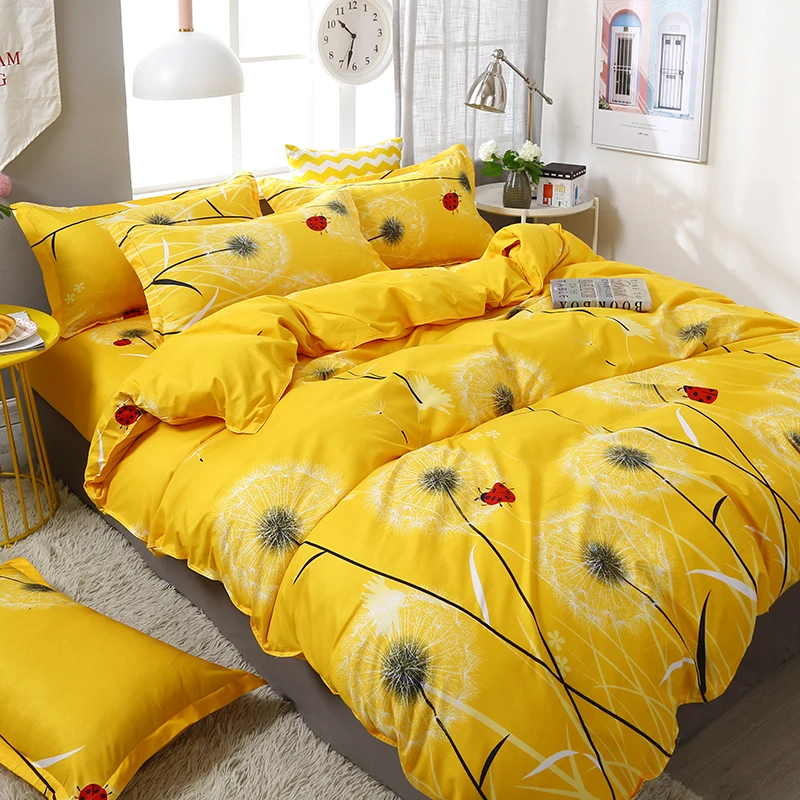 

3/4pcs Quality Yellow Dandelion Printing Textile Bedding Set Include Duvet Cover&Sheets&Pillowcases Comfortable Home Bed Set Dropshipping