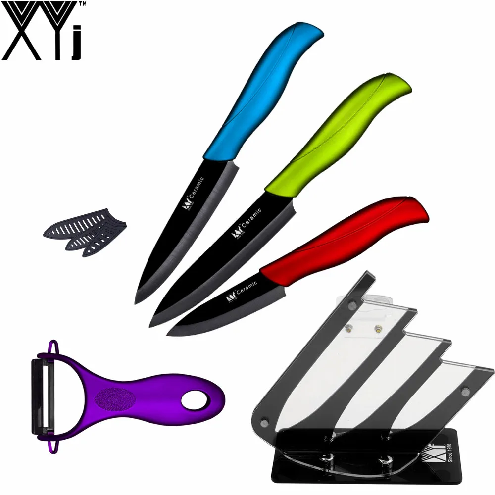 XYJ Brand Beautiful Gift Cooking Tools Black Knife Holder + Peeler + 3