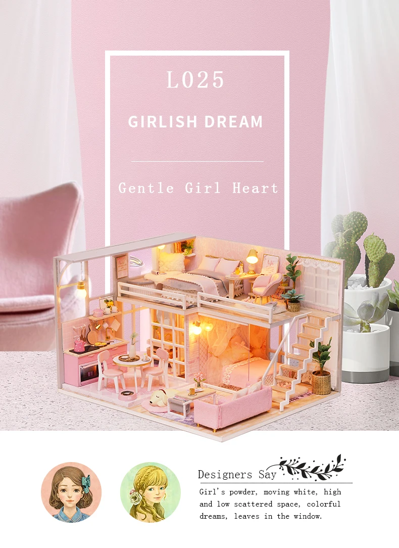 CUTEBEE DIY Doll House Wooden Doll Houses Miniature dollhouse Furniture Kit Toys for children Christmas Gift L025