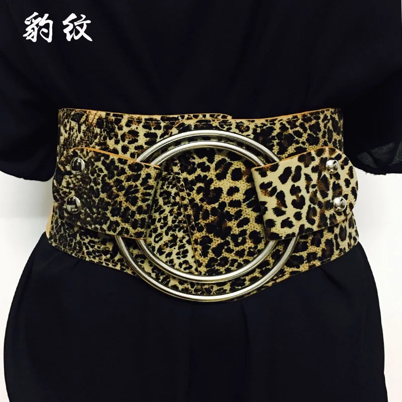Зимний роскошный брендовый женский пояс с леопардовым принтом, тонкая широкая талия, круглая металлическая кожа, эластичный пояс, одежда, аксессуары для платья - Цвет: Leopard print