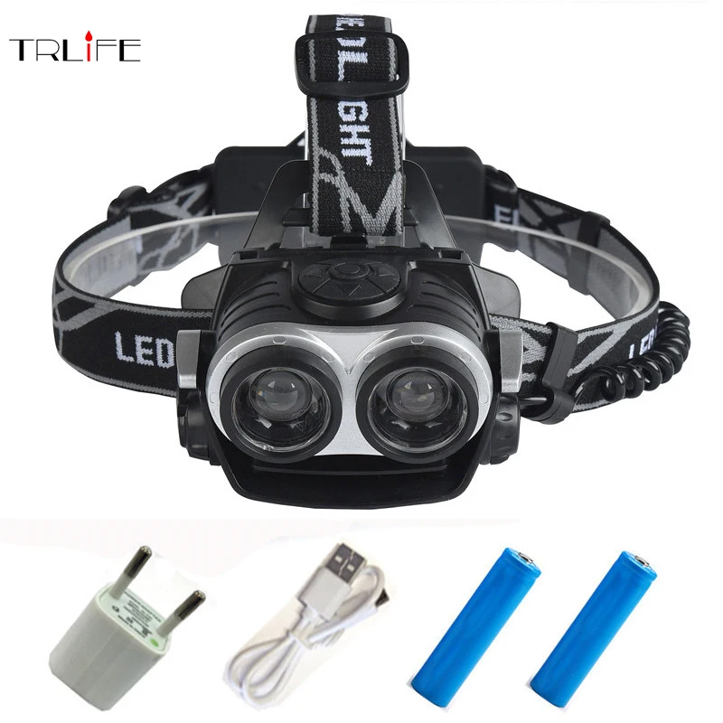 Koop 25000 Lumnes LED Koplamp 2 * T6 Zoom Koplamp zaklamp Hoofd Lamp USB Oplaadbare Lantaarn Licht Voor 18650 Batterij