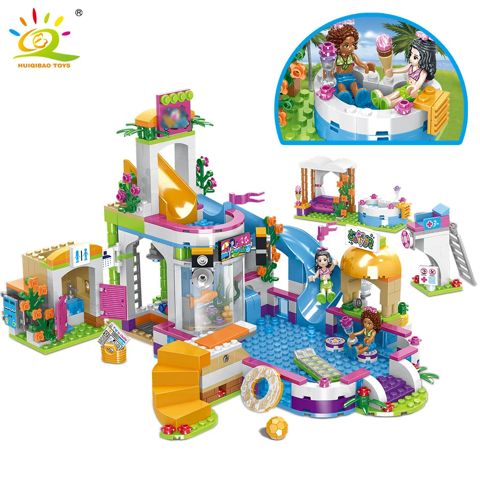 Economici 675pcs Amici Città Piscina di Acqua Parco Blocchi di Costruzione Legoing Giocattoli Ragazze Amico Casa FAI DA TE Giocattoli Dei Mattoni Amico