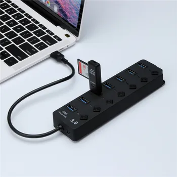 

Hub 7 Port Independent Key 3.0 HUB USB Splitter Computer Deconcentrator2. Hot plug & play USB device With blue LED for power 66#