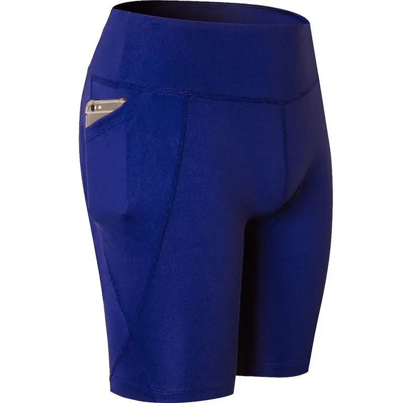NORMOV, однотонные шорты для бега с высокой талией, женская одежда для фитнеса, шорты для йоги с карманами, женские шорты для занятий спортом, 6 цветов - Цвет: 2-Blue