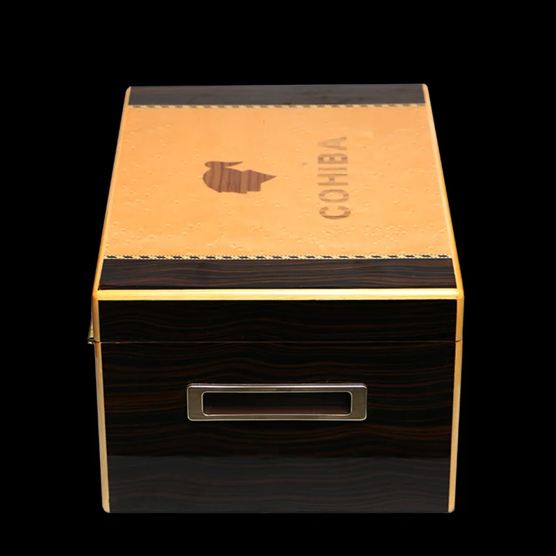 COHIBA Высокое качество глянцевое пианино отделка древесины сигарный шкаф для хьюмидора большой емкости коробка для хранения с замком увлажнитель с гигрометром