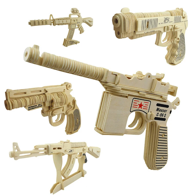 

1pcs 3D DIY Wooden Toy Gun Crafts Model Kids Toys Puzzle Wooden Toys Wood Puzzle Assembling Educational Toys For Children