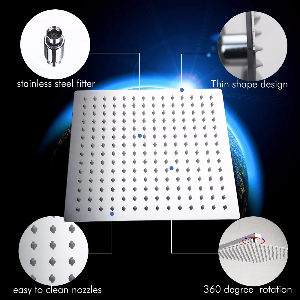 KEMAIDI ливневая насадка для душа и ванной наборы смесителей квадратный хромовый полированный ультратонкий 8,10, 12,16 дюймов насадки для душа из нержавеющей стали