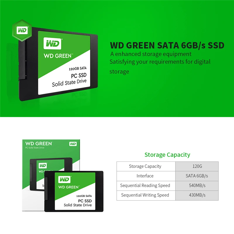 Western Digital 120GB 240GB WD SSD GREEN PC Внутренний твердотельный накопитель для ноутбука Внутренний жесткий диск SATA 6 ГБ/сек. для ноутбука