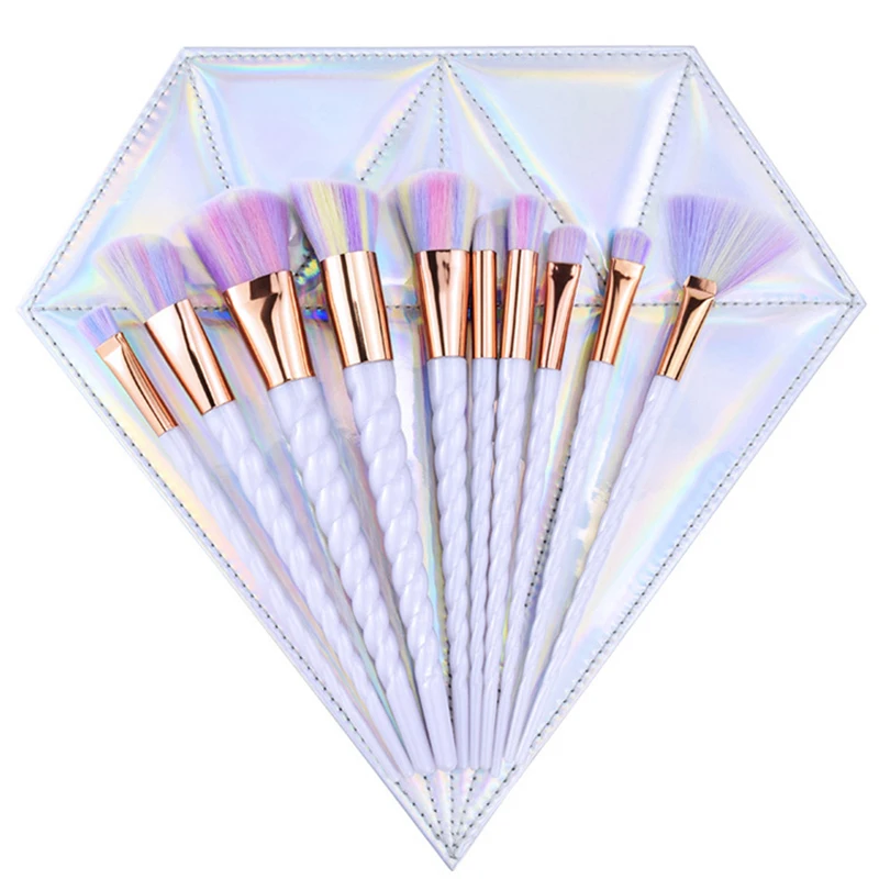 

10 Pcs/1 Set Diamond bag Unicorn Facial Foundation Contour Cosmetic Eyelash Eye Shadow Eyeliner Lip Brush Makeup Brushes Set