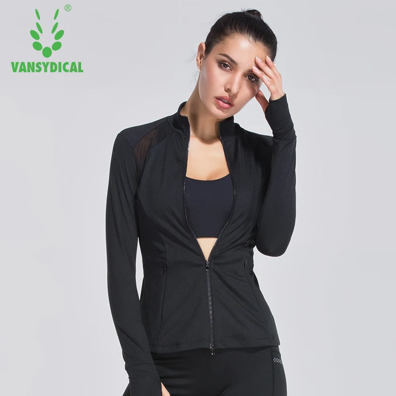 

Women Running Jacket Zipper Sports Shirt Yoga Fitness Workout Exervise Tops Vansydical
