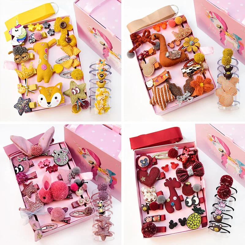 

24pcs/set Gift Box Packing Kids Hair Accessories Set for Girl Elastic Hair Bands Hairpin Cute Decoration Birthday Christmas