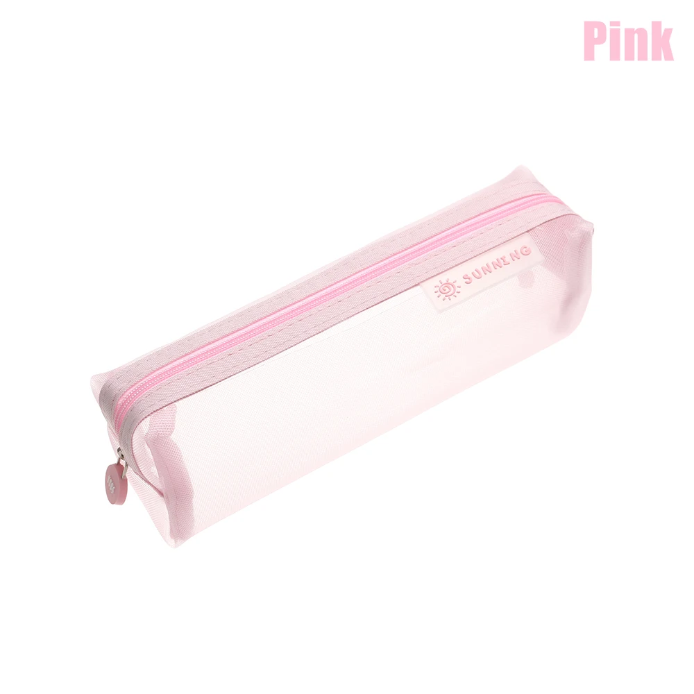 pink 1 шт. модный однотонный прозрачный сетчатый пенал школьные принадлежности коробка для ручки сумка Канцелярский инструмент для хранения - Цвет: pink
