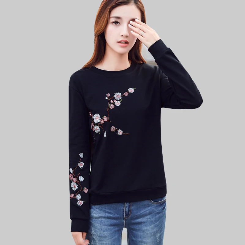 Новая женская осенняя коллекция, корейский пуловер с длинным рукавом и цветочной вышивкой, женская одежда размера плюс, Sudadera Mujer Sweat Femme