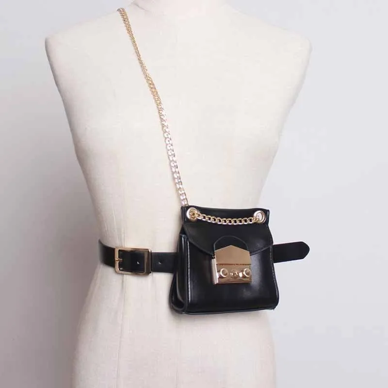 

[YaLee] New Fashion 2019 Summer Autumn Metal Chian Pin Buckle PU Leather Removable Small Bag Girdle Waist Belts Woman A700