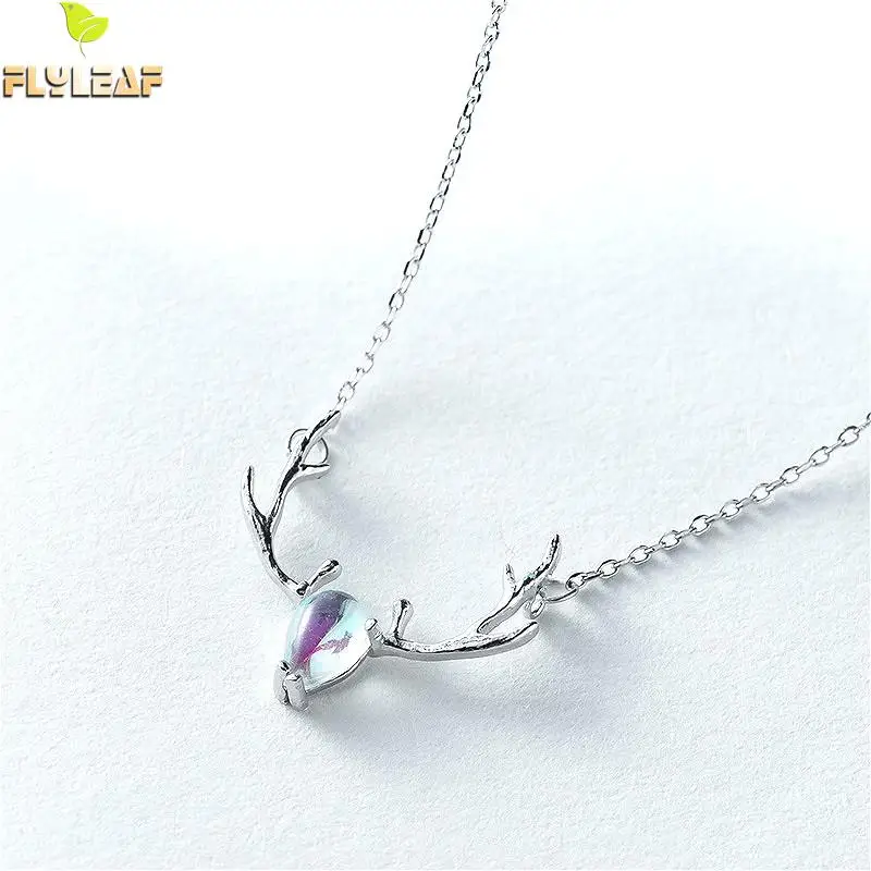 

Flyleaf 100% 925 Sterling Silver Elk Antlers Crystal Necklaces & Pendants For Women Fashion Party Jewelry