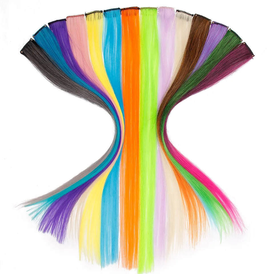 Single Clip In One Piece Hair Extensions 50 CM Rainbow Colors Synthetic Long Straight Ombre Grey Blonde Red Hair Pieces